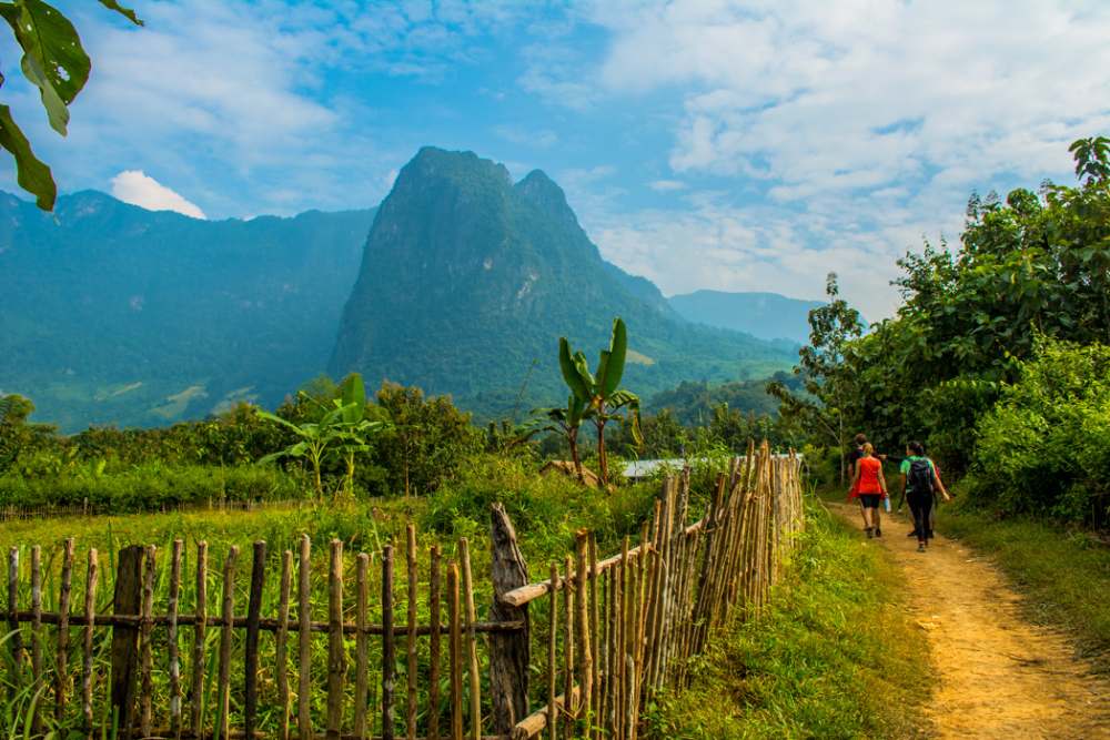 Paysage paisible de montagnes et de rizières au Laos